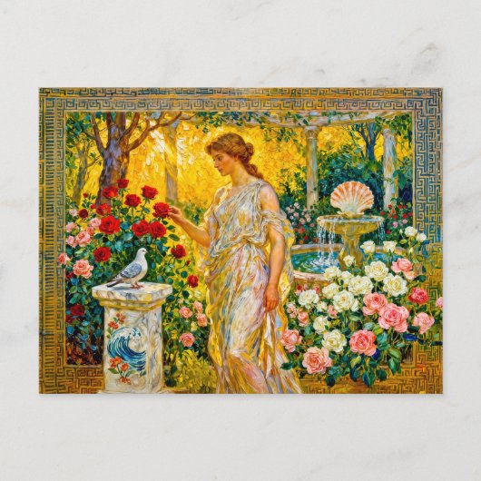 Aphrodite in Rose Garden with Fountain, Shell and  ポストカード (正面)