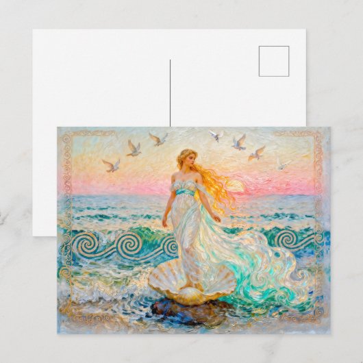 Aphrodite Rising from Seashell at the Ocean Shore ポストカード (正面/裏面)