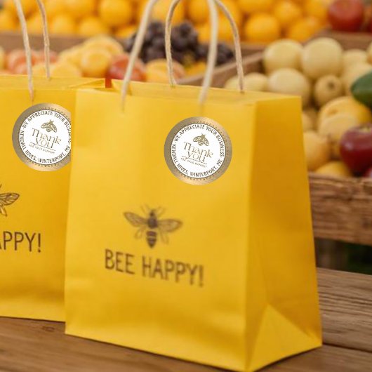 APIARY 3D金ゴールドハニービーのロゴビジネスありがとう ラウンドシール