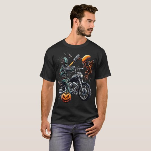Apocalyptic Battle: Zombie Biker vs. Alien Tシャツ (正面フル)