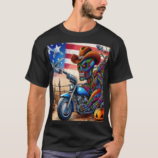 Apocalyptic Rider on a Harley in the American Dese Tシャツ (正面)