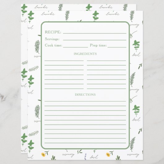 Apothecary Botanical Recipe Binder Page (正面/裏面)