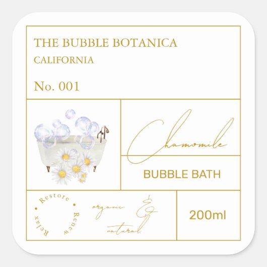 Apothecary Chamomile Bubble Bath Label スクエアシール (正面)