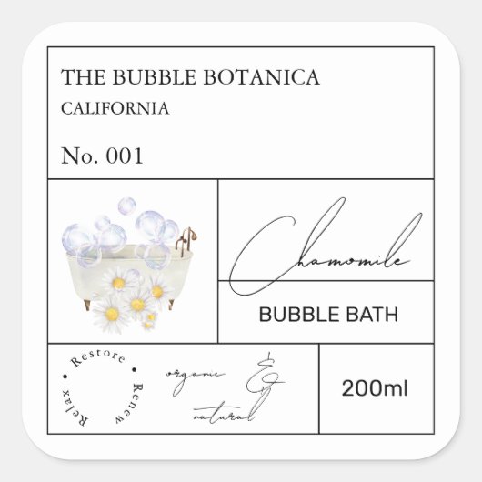 Apothecary Chamomile Bubble Bath Label スクエアシール (正面)