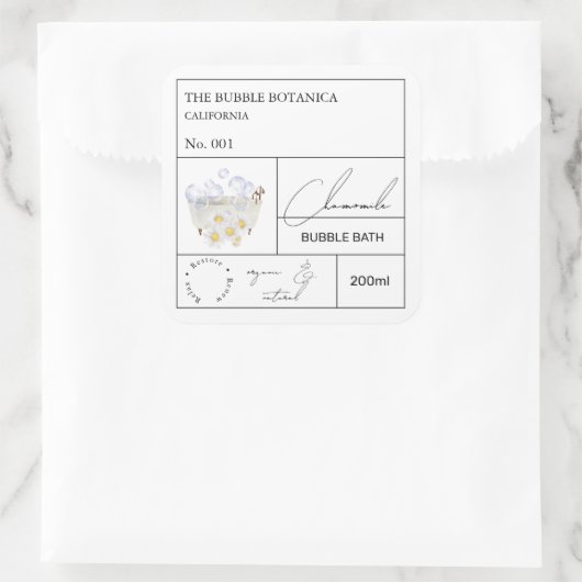 Apothecary Chamomile Bubble Bath Label スクエアシール (バッグ)