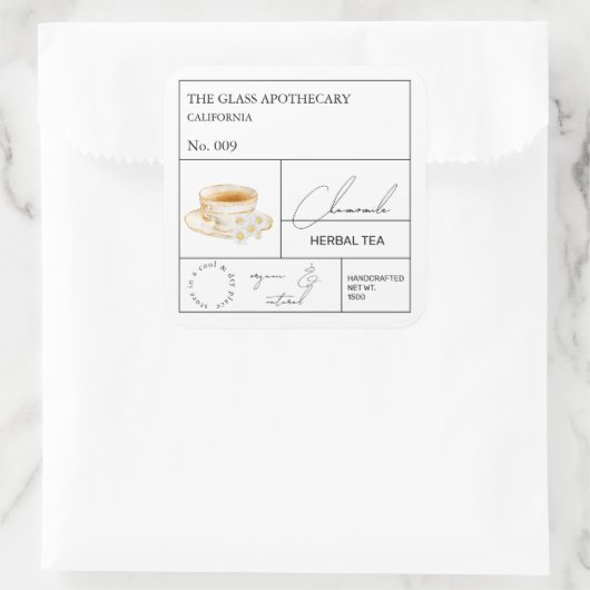 Apothecary Chamomile Herbal Tea Label スクエアシール (バッグ)