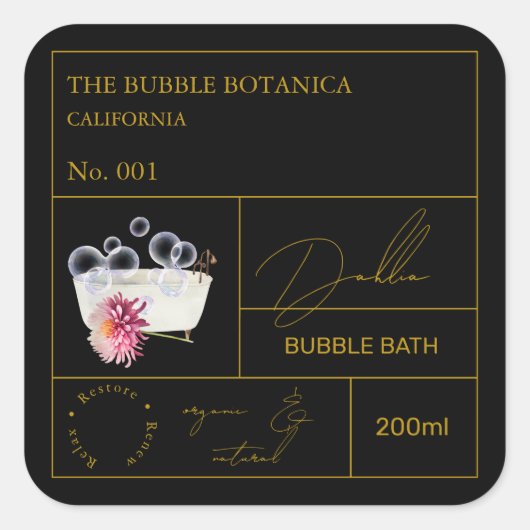 Apothecary Dahlia Bubble Bath Label スクエアシール (正面)