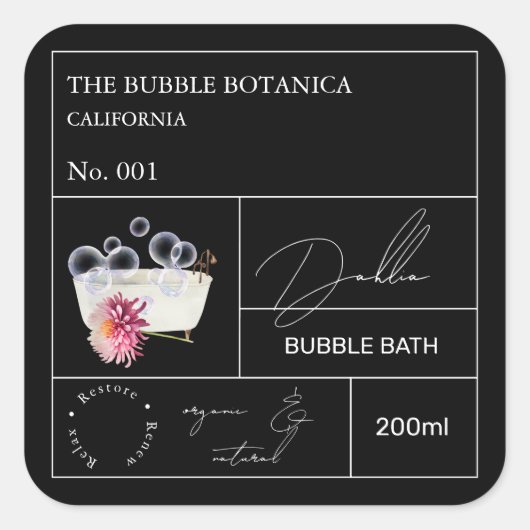 Apothecary Dahlia Bubble Bath Label スクエアシール (正面)