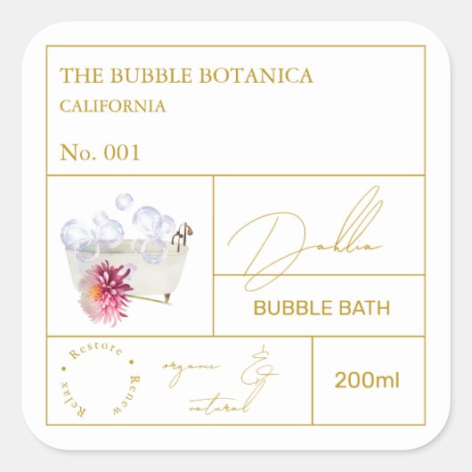 Apothecary Dahlia Bubble Bath Label スクエアシール (正面)
