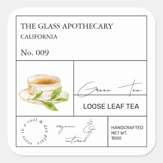 Apothecary Green Tea Loose Leaf Tea  Label スクエアシール (正面)
