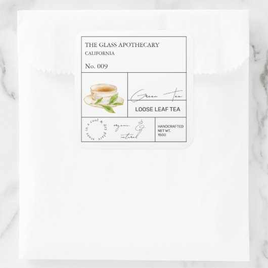 Apothecary Green Tea Loose Leaf Tea  Label スクエアシール (バッグ)