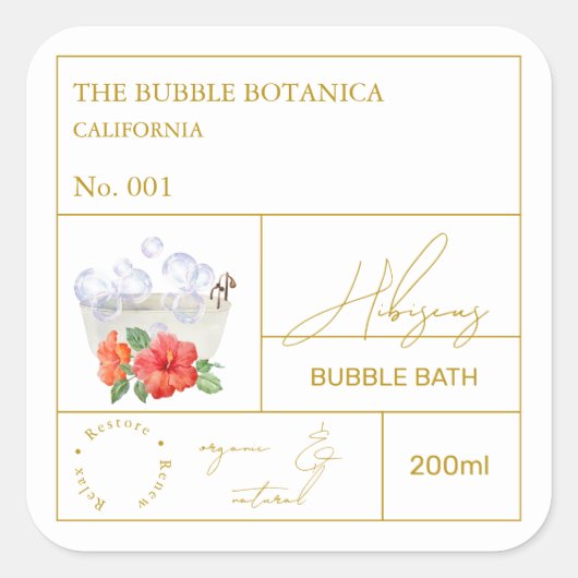 Apothecary Hibiscus Bubble Bath Label スクエアシール (正面)