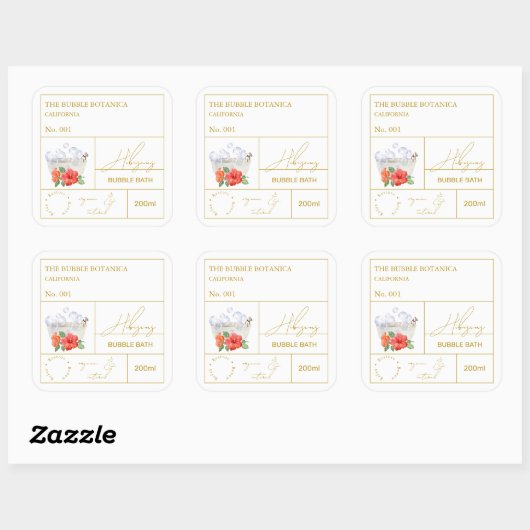 Apothecary Hibiscus Bubble Bath Label スクエアシール (シート)