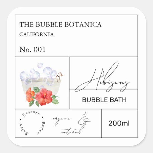Apothecary Hibiscus Bubble Bath Label スクエアシール (正面)