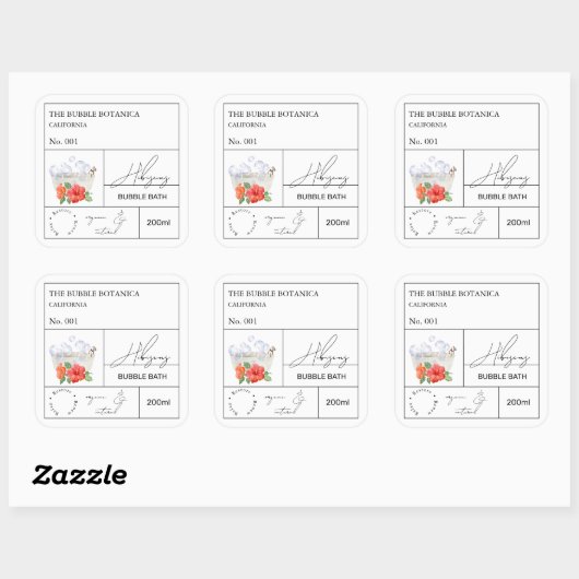 Apothecary Hibiscus Bubble Bath Label スクエアシール (シート)