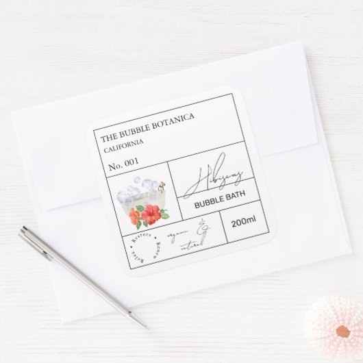 Apothecary Hibiscus Bubble Bath Label スクエアシール (封筒)