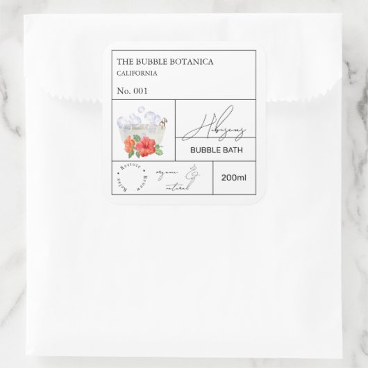 Apothecary Hibiscus Bubble Bath Label スクエアシール (バッグ)