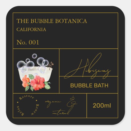 Apothecary Hibiscus Bubble Bath Label スクエアシール (正面)