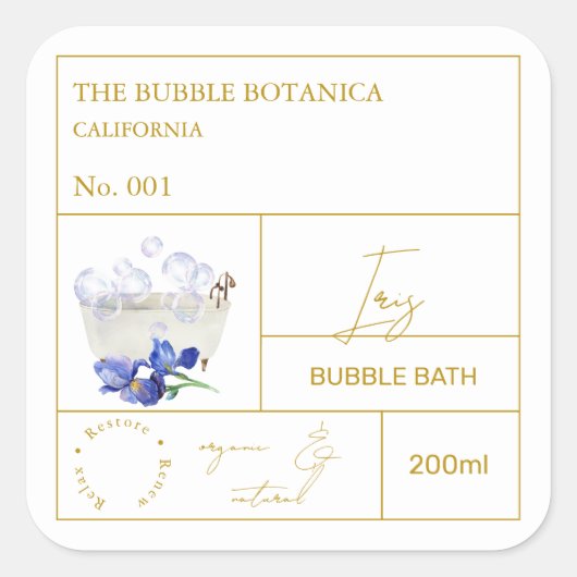 Apothecary Iris Bubble Bath Label スクエアシール (正面)