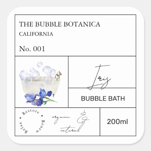 Apothecary Iris Bubble Bath Label スクエアシール (正面)