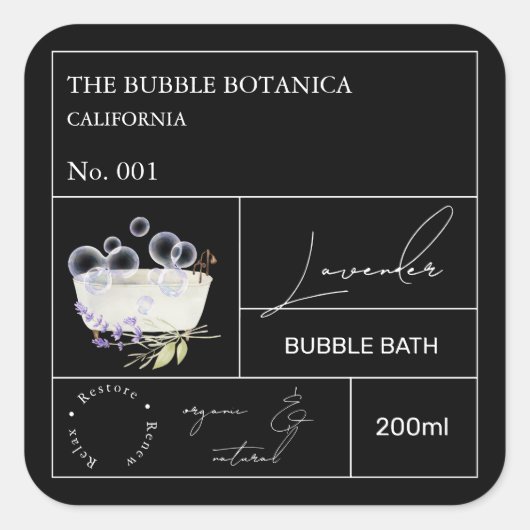 Apothecary Lavender Bubble Bath Label スクエアシール (正面)