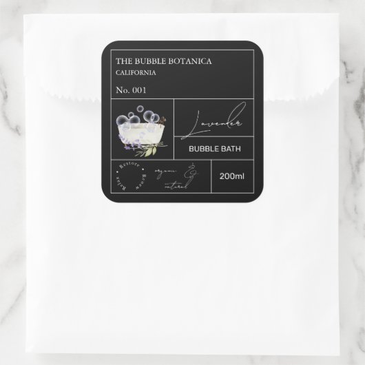 Apothecary Lavender Bubble Bath Label スクエアシール (バッグ)