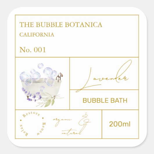 Apothecary Lavender Bubble Bath Label スクエアシール (正面)