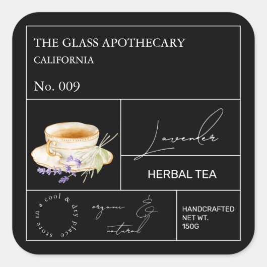 Apothecary Lavender Herbal Tea Label スクエアシール (正面)