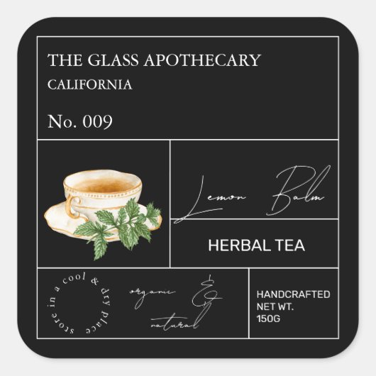 Apothecary Lemon Balm Herbal Tea  Label スクエアシール (正面)