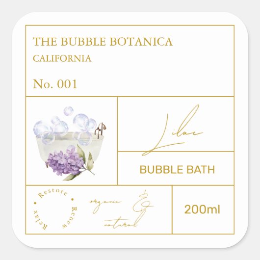 Apothecary Lilac Bubble Bath Label スクエアシール (正面)