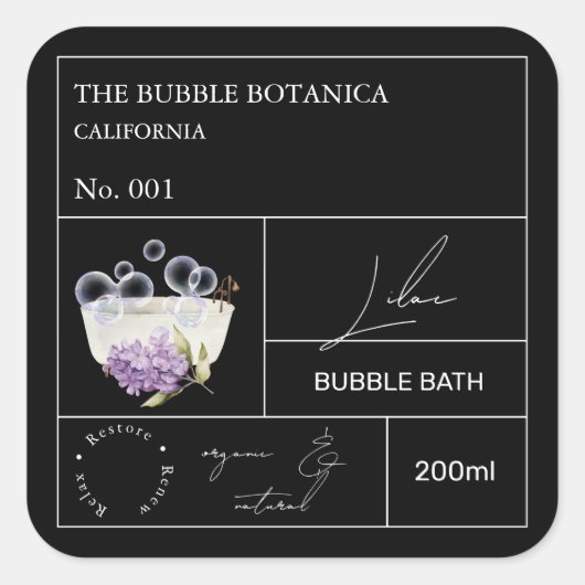 Apothecary Lilac Bubble Bath Label スクエアシール (正面)