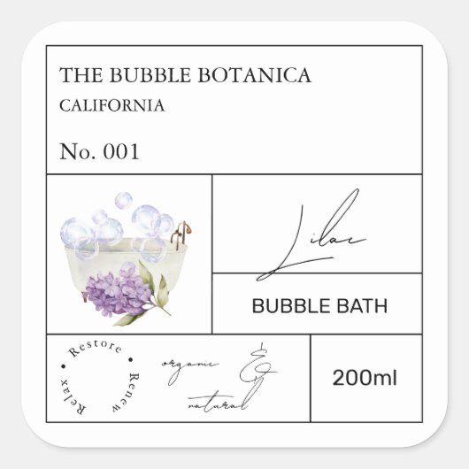 Apothecary Lilac Bubble Bath Label スクエアシール (正面)