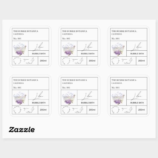 Apothecary Lilac Bubble Bath Label スクエアシール (シート)