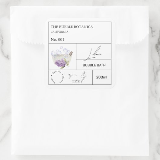 Apothecary Lilac Bubble Bath Label スクエアシール (バッグ)