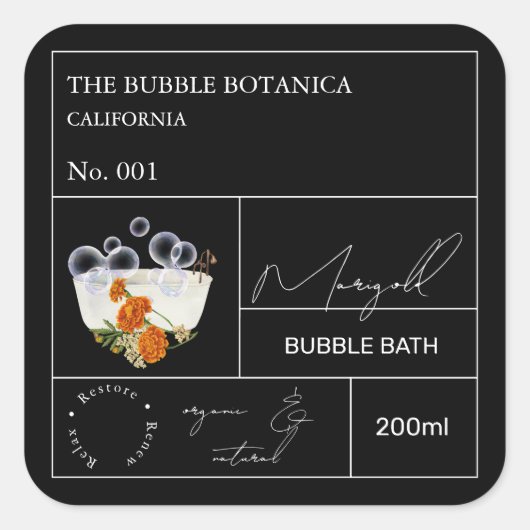 Apothecary Marigold Bubble Bath Label スクエアシール (正面)