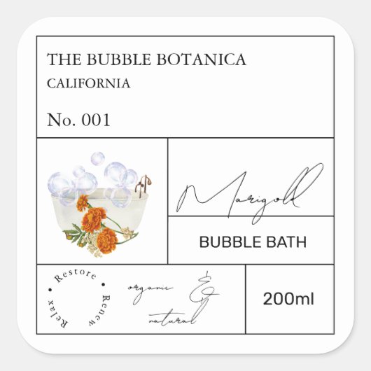 Apothecary Marigold Bubble Bath Label スクエアシール (正面)