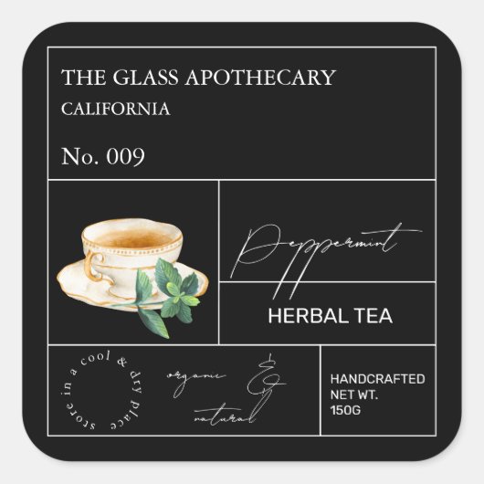 Apothecary Peppermint Herbal Tea  Label スクエアシール (正面)