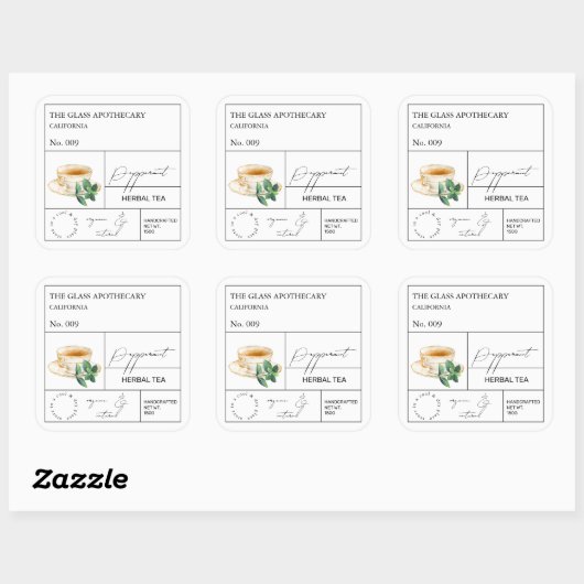 Apothecary Peppermint Herbal Tea Label スクエアシール (シート)