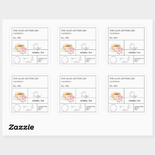 Apothecary Rose Herbal Tea  Label スクエアシール (シート)