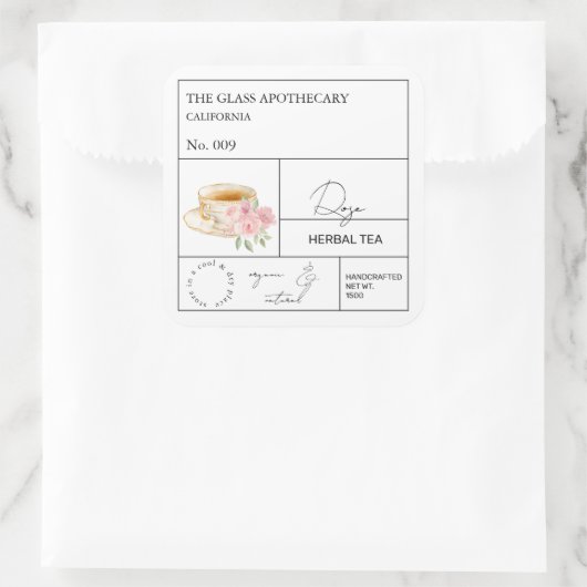 Apothecary Rose Herbal Tea  Label スクエアシール (バッグ)
