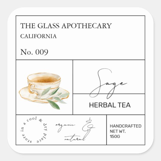 Apothecary Sage Herbal Tea  Label スクエアシール (正面)