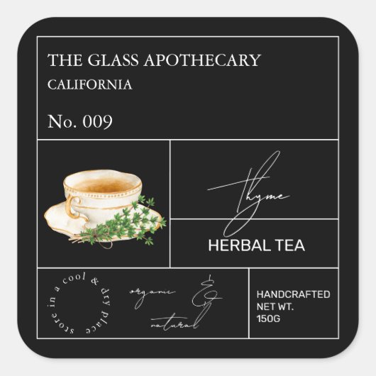 Apothecary Thyme Herbal Tea  Label スクエアシール (正面)
