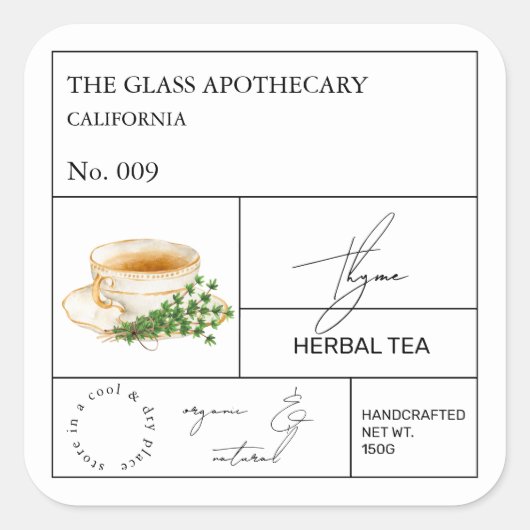 Apothecary Thyme Herbal Tea  Label スクエアシール (正面)