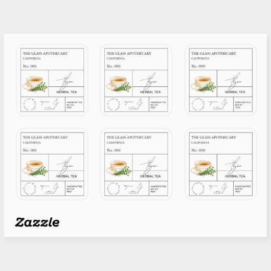 Apothecary Thyme Herbal Tea  Label スクエアシール (シート)