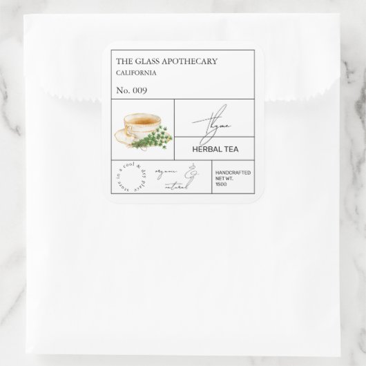 Apothecary Thyme Herbal Tea Label スクエアシール (バッグ)