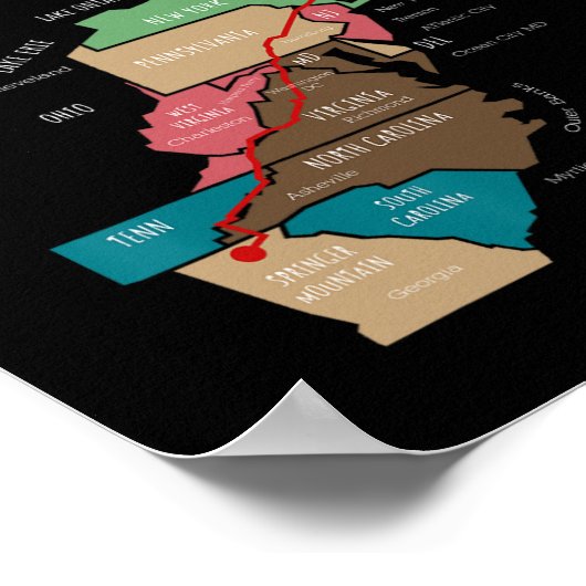 Appalachian Trail Hiking Map ポスター (角)