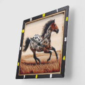 Appaloosa Gallop：時間、アート、スタイル、モーション スクエア壁時計 (傾斜)
