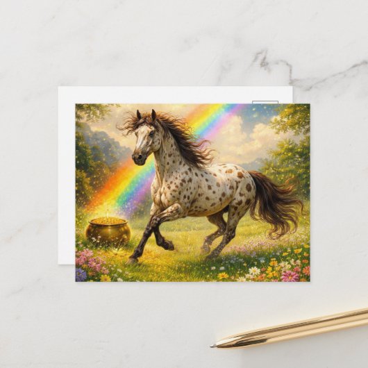 Appaloosa Horse and a pot of Gold St Patricks Day ポストカード (正面/裏面インサイチュ)