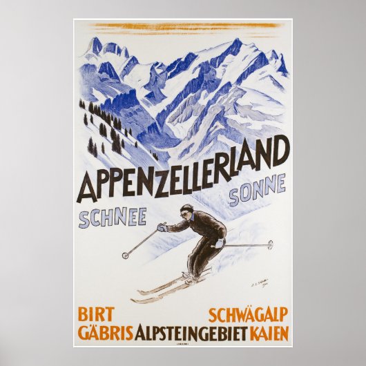 Appenzellerland, Schnee Sone，トラベルスキーポスター ポスター (正面)