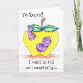 Appleおよびみみずが付いている先生の感謝カード サンキューカード (正面)